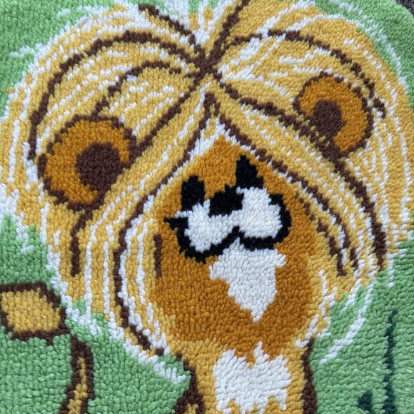 Vintage 60s 70s Bucilla Latch Hook Rug Canvas Daisy Lion 32” Round MOD Novelty - Picture 5 of 9